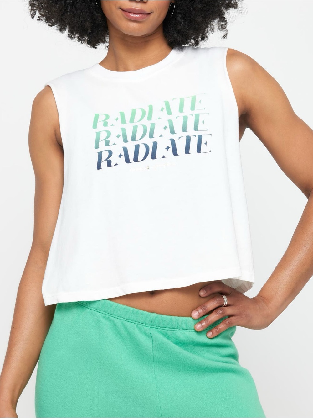Spiritual Gangster | Radiate Callie Crop Tank In White w/Green Graphic- NWT SZ M